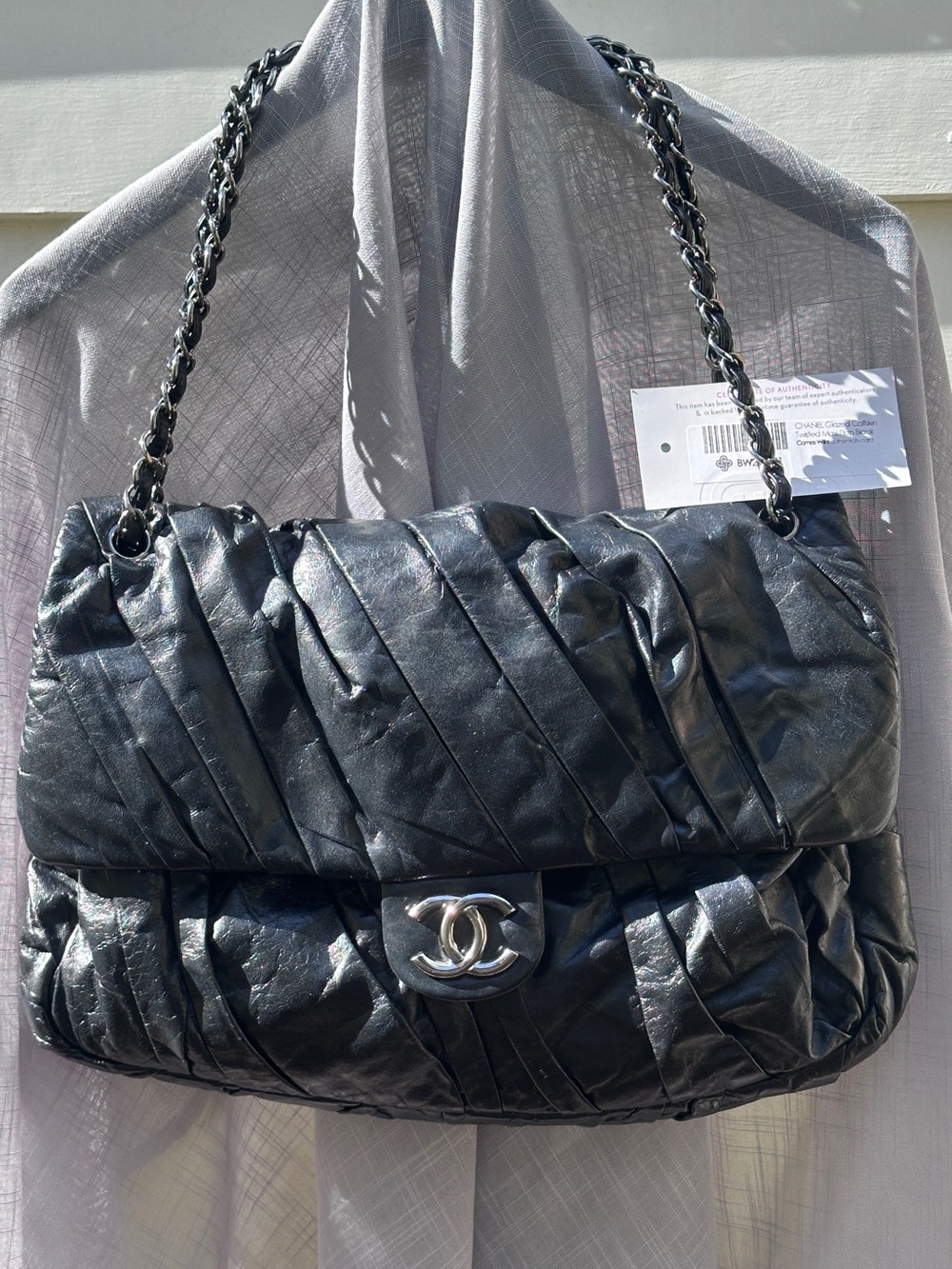 Authentic CHANEL Glazed Calfskin Twisted Maxi Flap Bag
